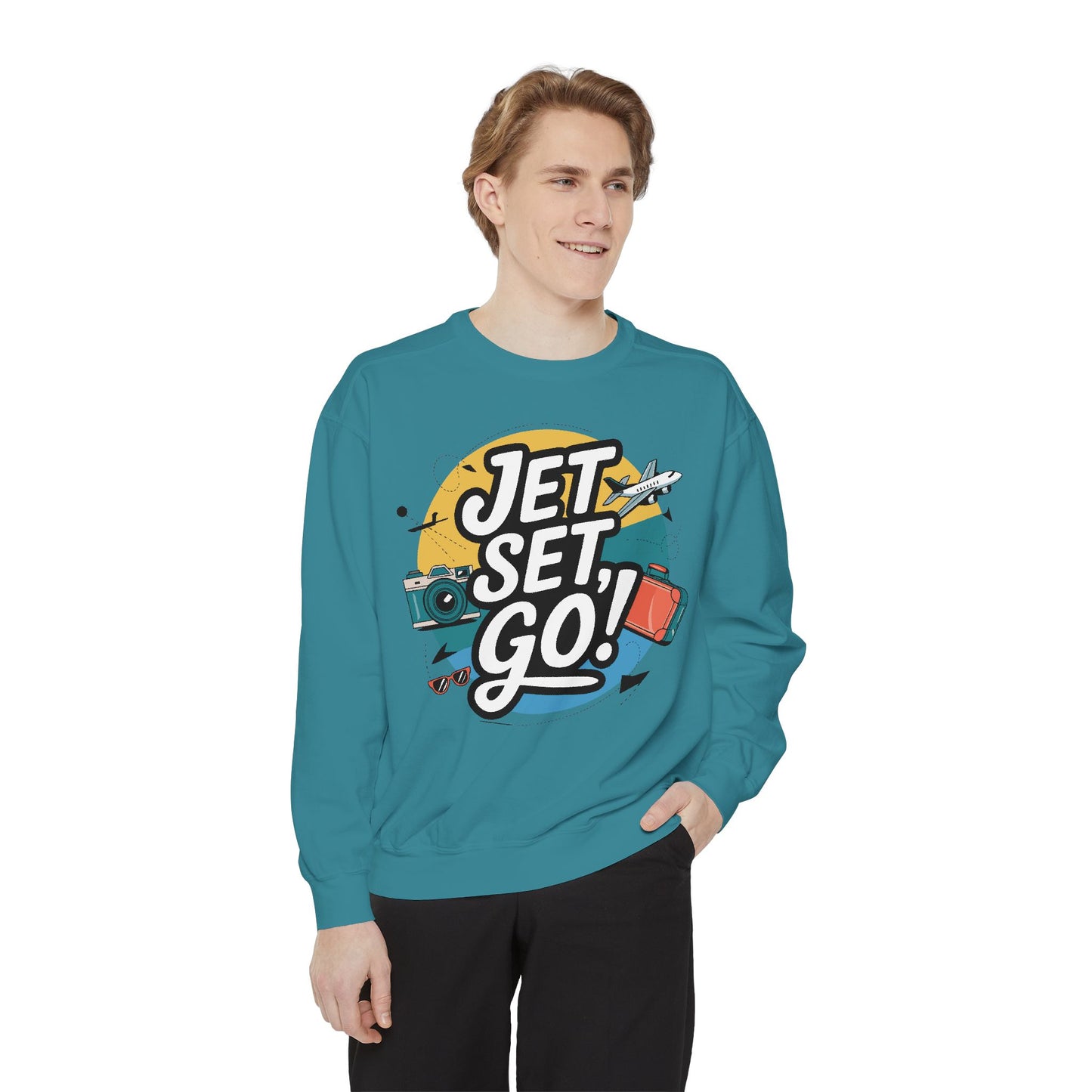 Jet Set Go Sweatshirt, Travel Enthusiast Gift, Cozy Adventure Sweatshirt, Vacation Outfit, Unisex Apparel - Graffiti