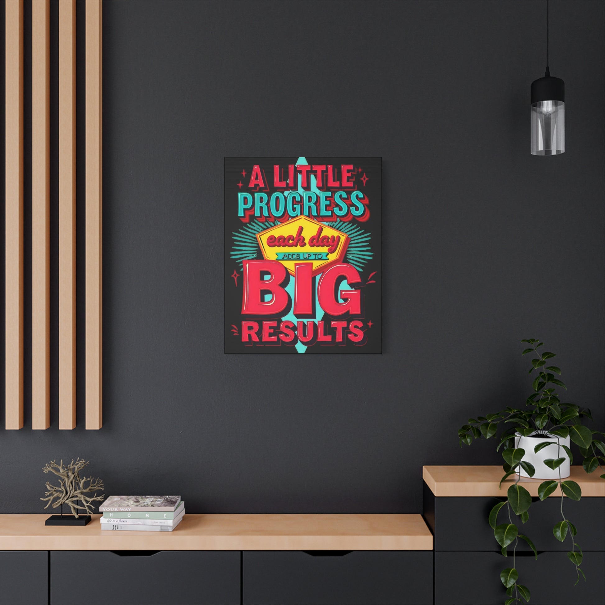 Motivational Wall Art - "A Little Progress Each Day Adds Up to Big Results" Canvas - Graffiti