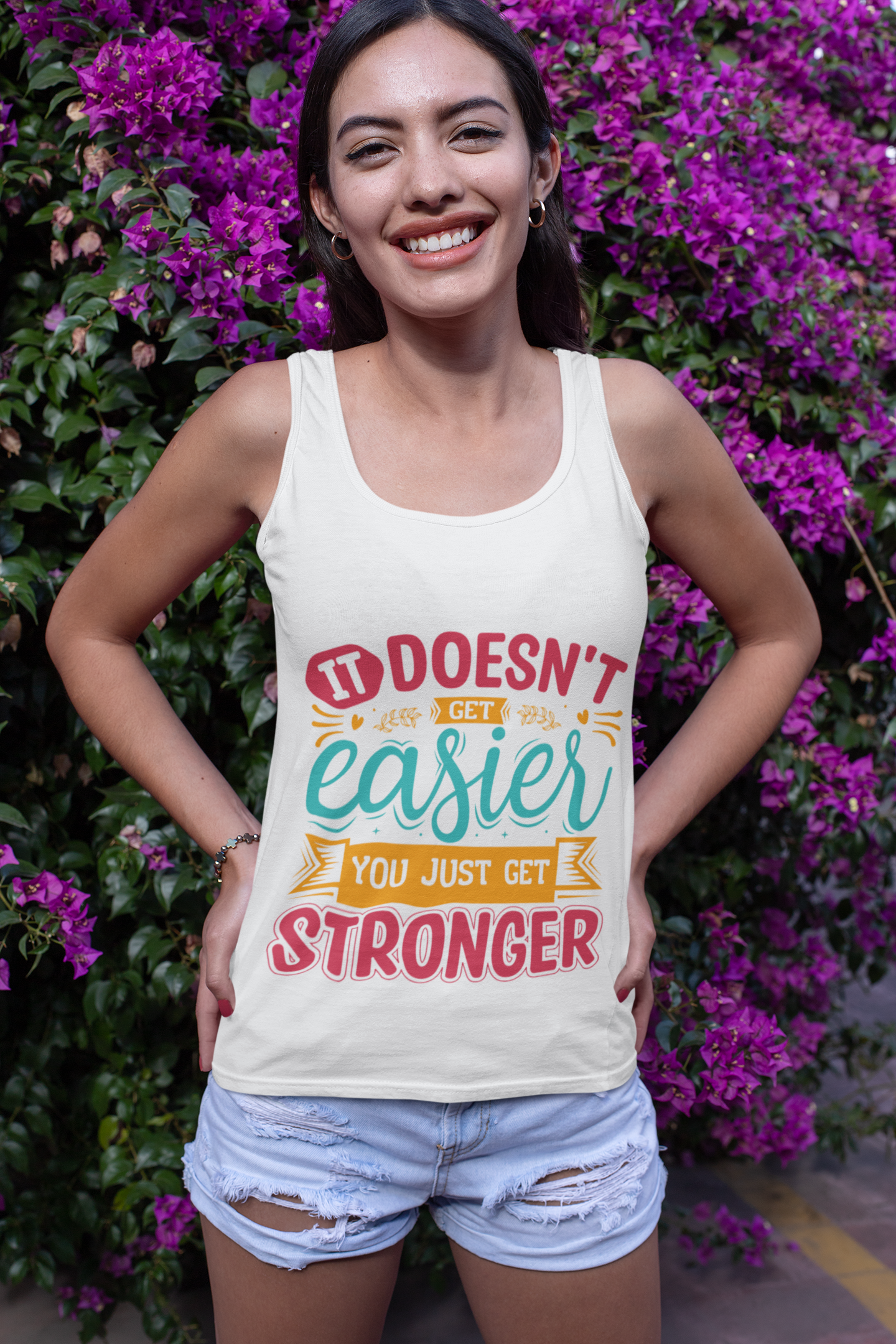 Motivational Unisex Jersey Tank: 'It Doesn't Get Easier, You Just Get Stronger' - Graffiti