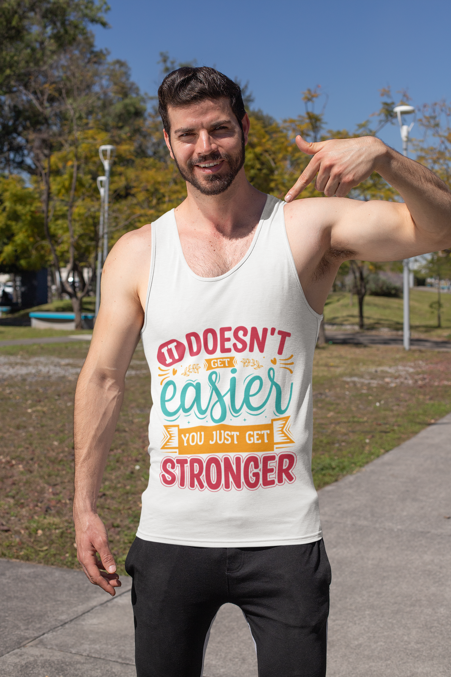 Motivational Unisex Jersey Tank: 'It Doesn't Get Easier, You Just Get Stronger' - Graffiti