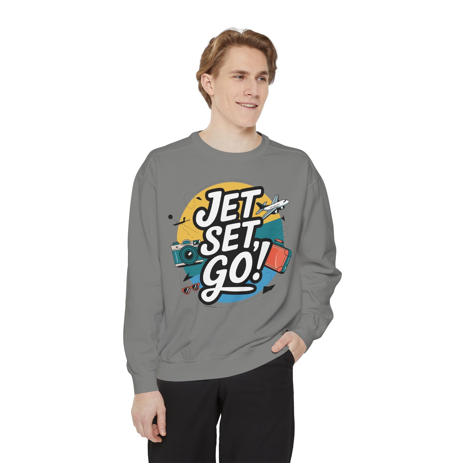 Jet Set Go Sweatshirt, Travel Enthusiast Gift, Cozy Adventure Sweatshirt, Vacation Outfit, Unisex Apparel - Graffiti