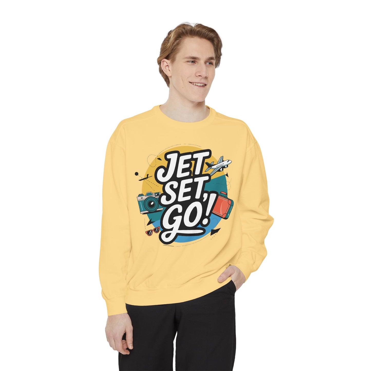 Jet Set Go Sweatshirt, Travel Enthusiast Gift, Cozy Adventure Sweatshirt, Vacation Outfit, Unisex Apparel - Graffiti