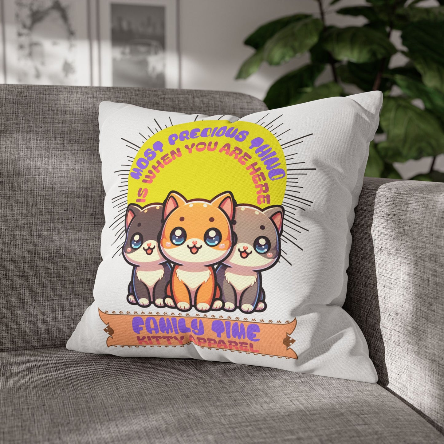 Family Time Cat-Themed Pillowcase - Cute & Cozy Home Decor - Graffiti