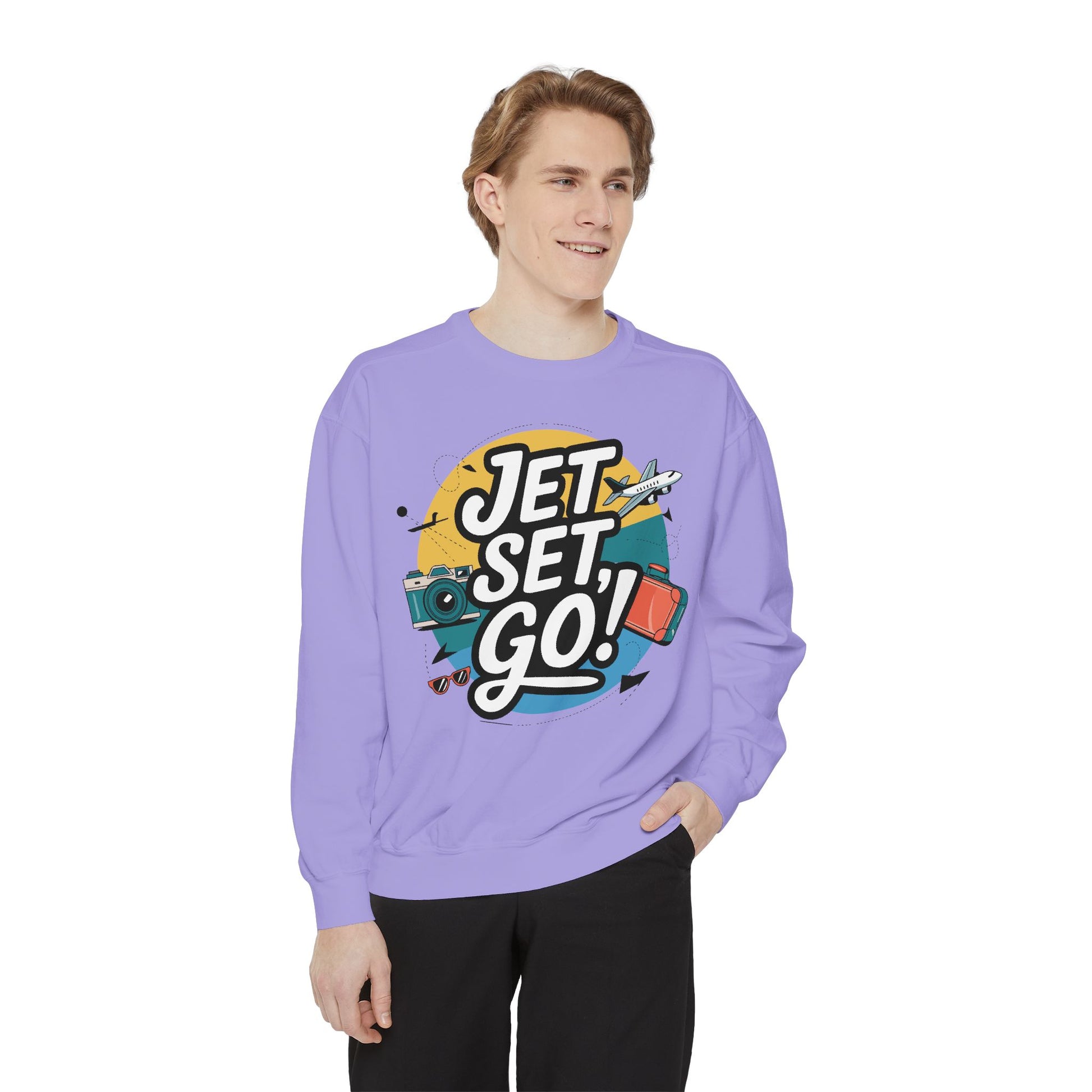 Jet Set Go Sweatshirt, Travel Enthusiast Gift, Cozy Adventure Sweatshirt, Vacation Outfit, Unisex Apparel - Graffiti