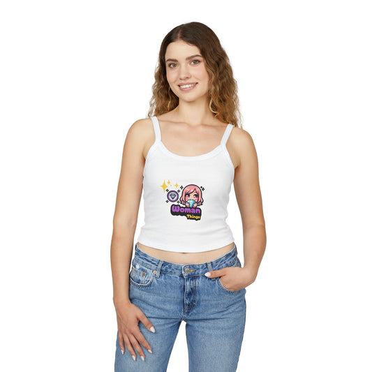 Cute Women's Spaghetti Strap Tank Top - 'Woman Things' Graphic Tee for Summer Style - Graffiti