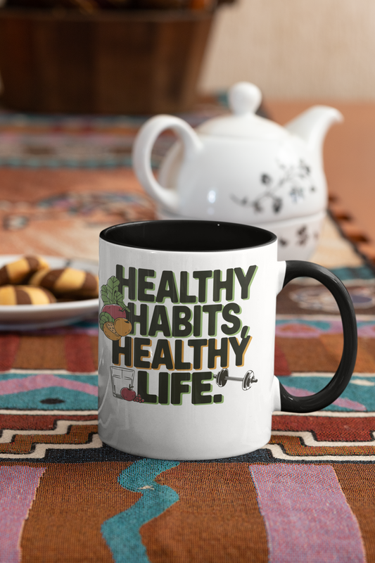 Healthy Habits Coffee Mug - Motivational Drinkware for Fitness Enthusiasts, Gym Gifts, Wellness Inspiration, Home Office Decor, Thoughtful - Graffiti