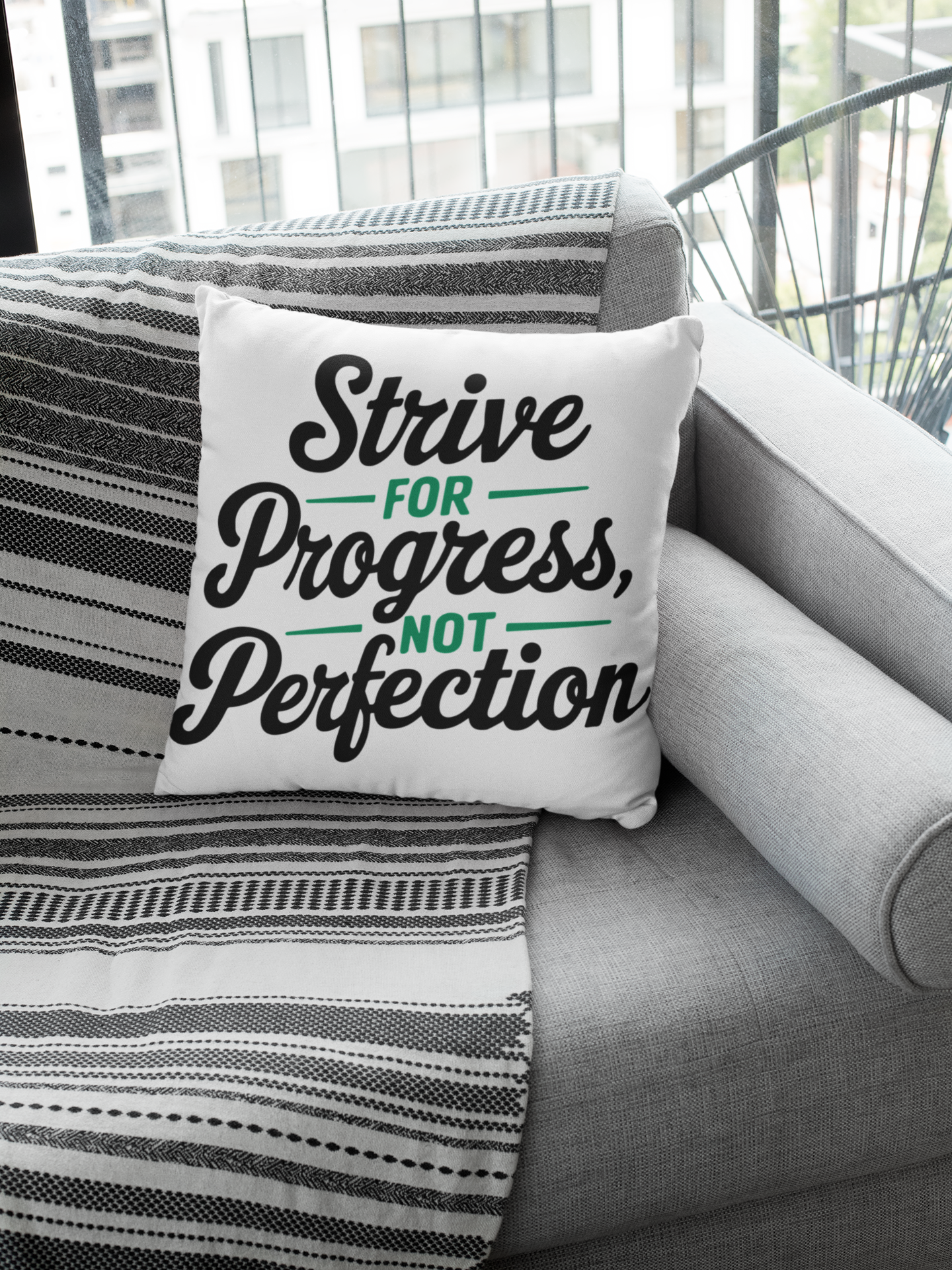 Motivational Decorative Pillow | Strive for Progress, Not Perfection | Home Decor | Gift for Students, Coaches, or Motivational Speakers, - Graffiti