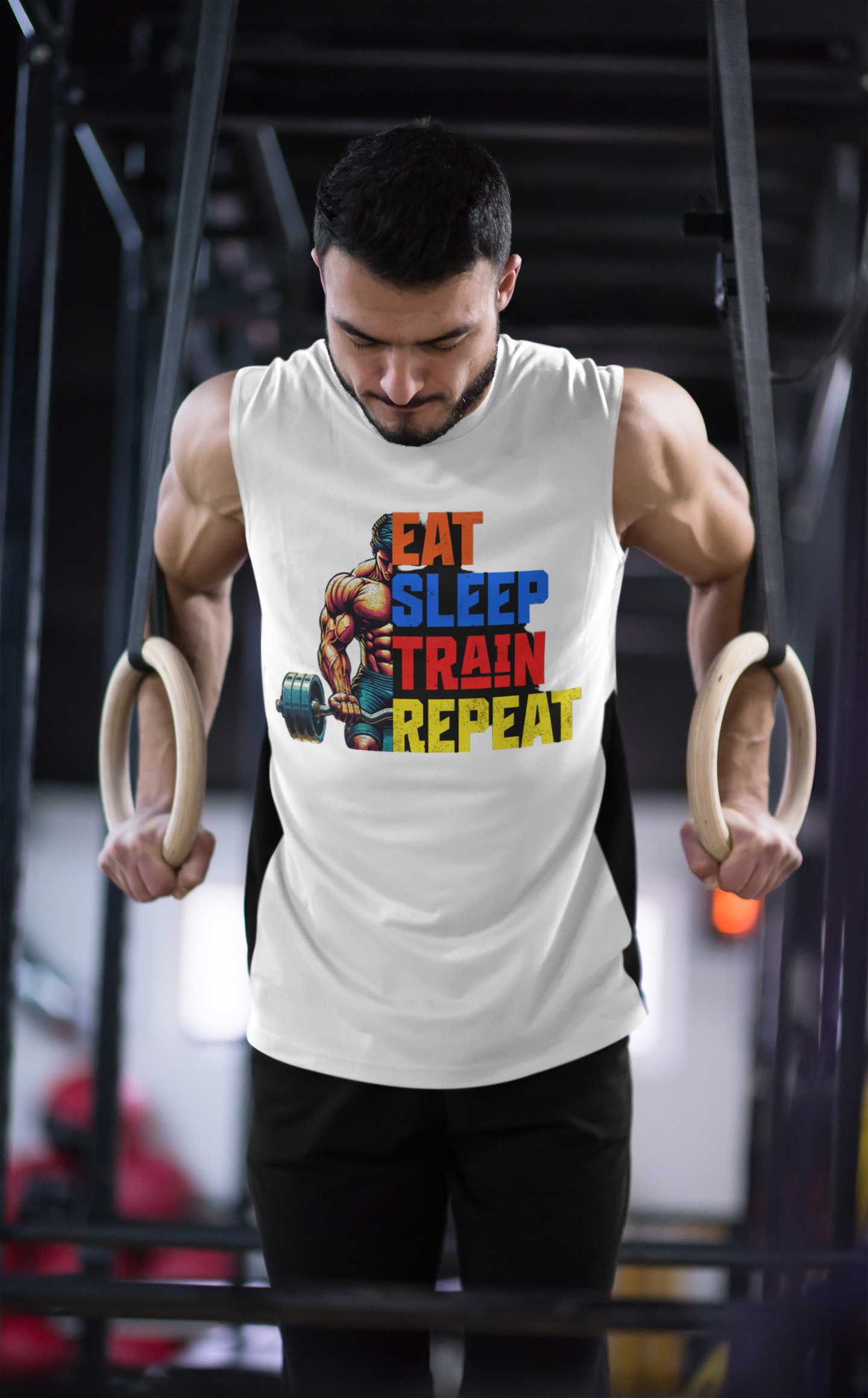 Tank Top - Men Barnard - Eat, Sleep, Train, and Repeat - Graffiti