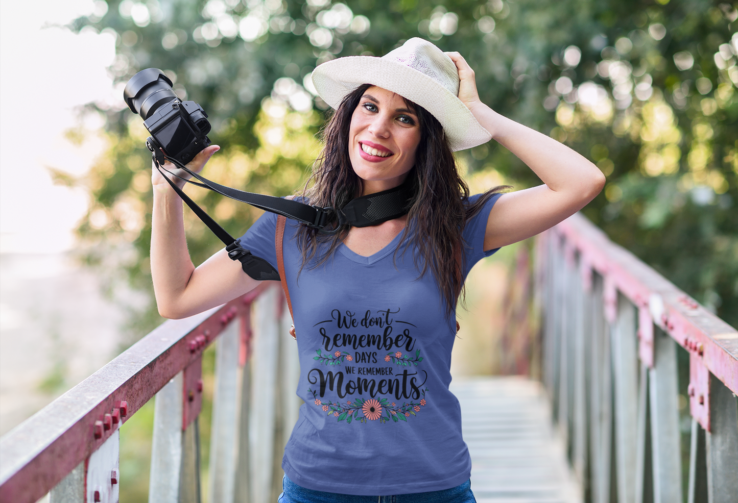 Women V-Neck Tee - We Don't Remember Days But We Remember Moments - Graffiti