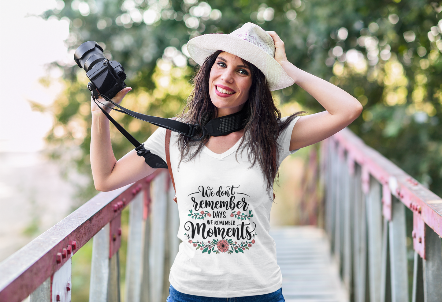 Women V-Neck Tee - We Don't Remember Days But We Remember Moments - Graffiti